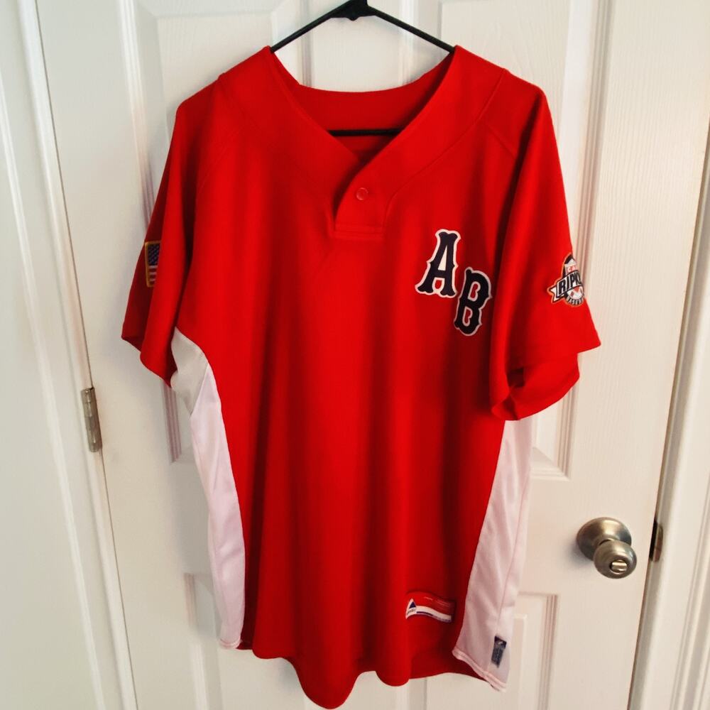 Cal Ripken Baseball Jersey Shirt Mens Large Red White Cool Base Majestic USA 12